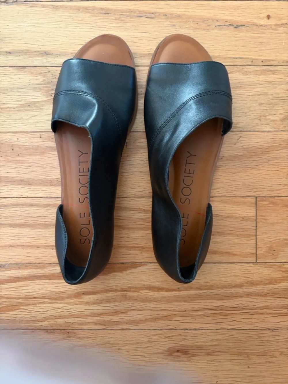 Sole Society Black Leather Open-Toe Mules - Picture 2 of 5